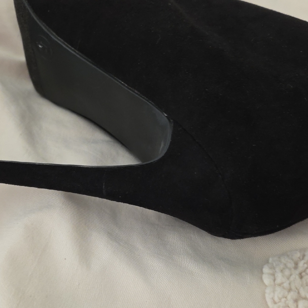 Mossimo Supply Co. Black Suede Peep-Toe Ankle Boots with Gold Trim - Picture 11 of 14